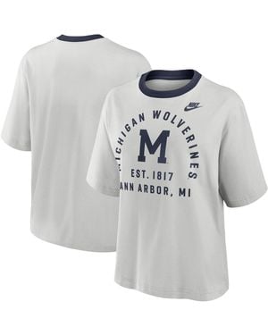 Nike Michigan Wolverines Legacy Arch Script Boxy T-shirt - Gray