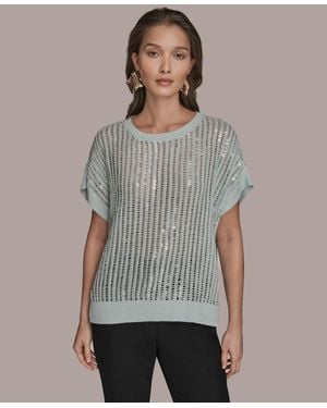 Donna Karan Short-sleeve Crewneck Sweater - Gray