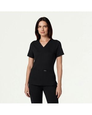 Jaanuu Cesi 2-pocket Slim Knit V-neck Scrub Top - Black