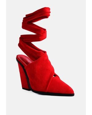 LONDON RAG Mama Fav Lace Up Block Heel Mules - Red