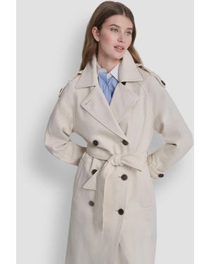 DKNY Double Breasted Belted Trench Coat - Natural