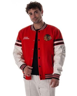 The Wild Collective And Chicago Blackhawks Drop Shoulder Full-snap Varsity Jacket - Red