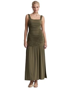 Avec Les Filles Shirred Mesh Drop Waist Maxi Dress - Green