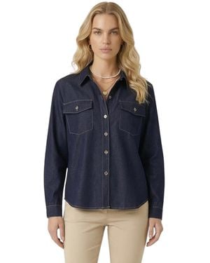 Modenaire Denim Collared Button-front Pocket Shirt - Blue
