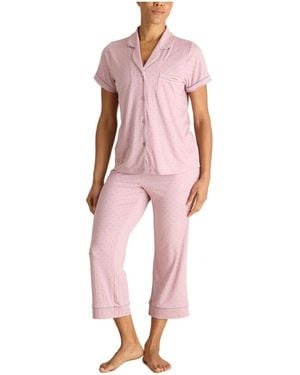BCBGMAXAZRIA Short Sleeve Notch Collar Top And Capri Pants Pajamas 2-piece Set - Pink