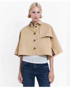 Mango Cape Style Cropped Trench Jacket - Blue