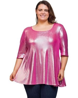 24seven Comfort Apparel Plus Size Scoop Neck Flared Tunic Top - Pink