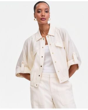 INC International Concepts Linen-blend 3/4-sleeve Shirt Jacket - White