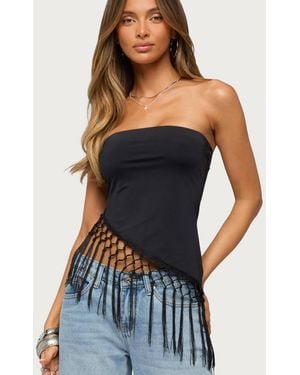 Edikted Sarika Asymmetric Fringe Strapless Top - Blue