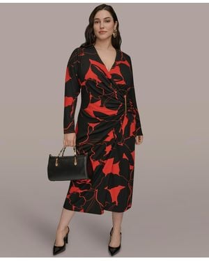 Donna Karan Plus Size Wrap Sheath Dress - Brown