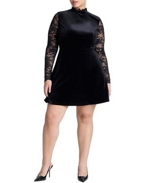 Eloquii Plus Size Velvet Mini Dress With Lace - Black