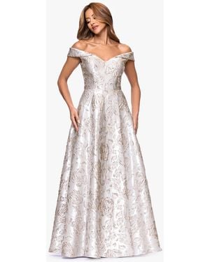 Xscape Petite Brocade Sweetheart Off-the-shoulder Long Gown - White