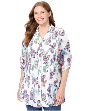 Woman Within Within Pintucked Button Down Gauze Shirt - White