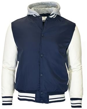 Q Active Ribbed Collar Hooded Varsity Jacket - Blue