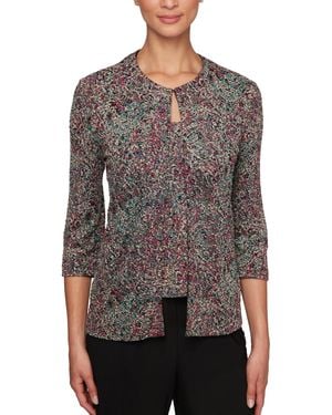 Alex Evenings Petite 3/4-sleeve Jacquard Jacket & Tank Top Set - Gray