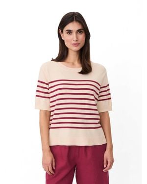 Masai Maflorayne Striped Shot Sleeve Knit Top - Red