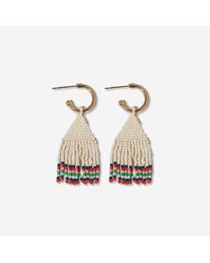 INK+ALLOY Leta Mini Gold Hoop Solid With Multi-stripe Bottom Beaded Fringe Earrings - White
