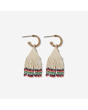 INK+ALLOY Leta Mini Gold Hoop Solid With Multi-stripe Bottom Beaded Fringe Earrings - White