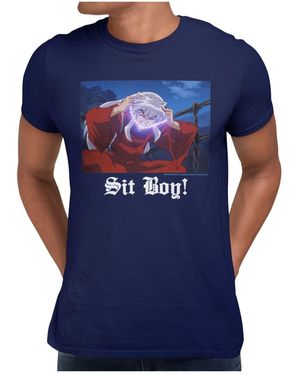 Inuyasha Sit Boy Glowing Beads Minimal Short Sleeve T-shirt - Blue
