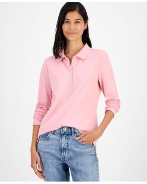 Nautica Jeans Long Sleeve Polo Shirt - Pink