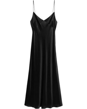 Mango Satin V-neck Midi Slip Dress - Black
