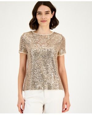 Anne Klein Sequined T-shirt - Natural