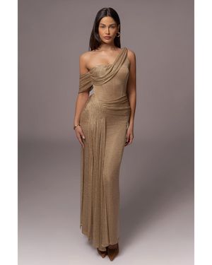 JLUXLABEL Draped Metallic Maxi Dress - Brown