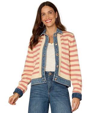 Democracy Petite Mixed Media Button-down Jacket - Blue