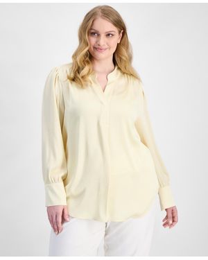 Anne Klein Plus Size V-neck Long-sleeve Blouse - Natural