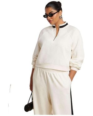 Eloquii Quarter Zip Stripe Detail Sweatshirt - Natural