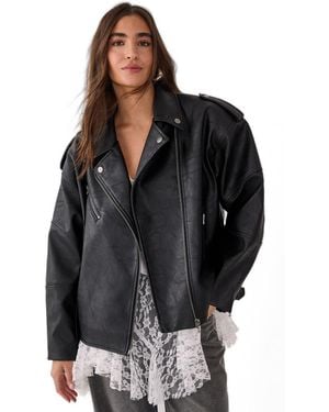 Nasty Gal Faux Leather Biker Jacket - Black