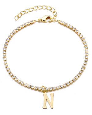 Adornia Gold Crystal Initial Charm Tennis Bracelet - Metallic