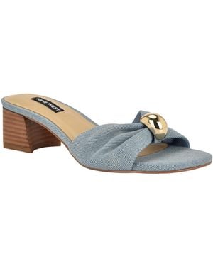 Nine West Gerry Ornamented Slip-on Block Heel Dress Sandals - Blue