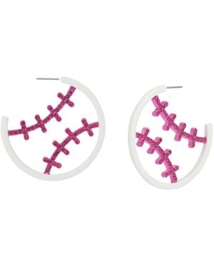 Betsey Johnson Faux Stone Baseball Hoop Earrings - Pink