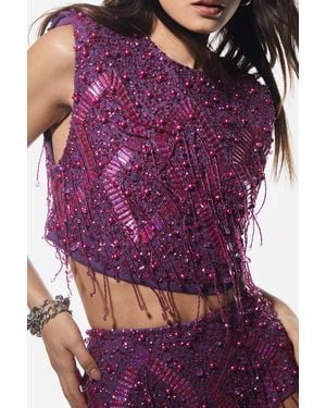 Nasty Gal Embellished Tassel Beaded Crop Top - Purple