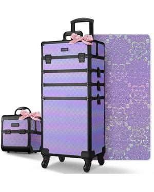 Byootique 4in1 Rolling Makeup Train Case W/ Cube Case Cosmetic Organizer Purple