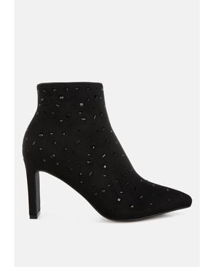 Rag & Co Sakura Diamante Embellished Microfiber Boots - Black