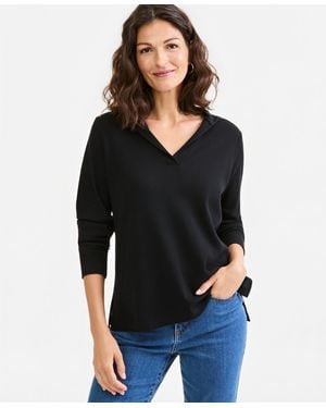Style & Co. Hooded Long-sleeve V-neck Hoodie - Black
