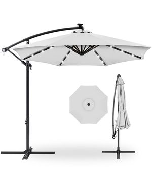 Best Choice Products 10ft Solar Led Offset Hanging Outdoor Market Patio Umbrella W/ Adjustable Tilt - White