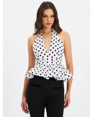Miss Circle Ilene White And Black Bubble Hem Halter Top