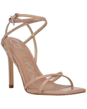 Calvin Klein Tegin Faux Leather Ankle Strap Heels - Metallic