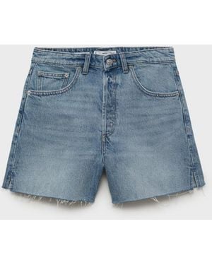 Mango Frayed Hem Denim Shorts - Blue