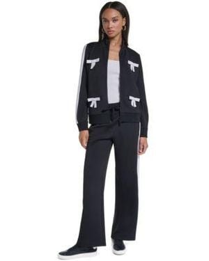 KARL LAGERFELD 3d Bow Mock Neck Zipper Jacket Mid Rise Wide Leg sweatpants - Blue
