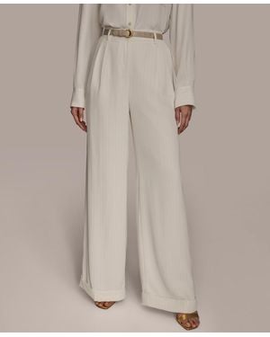 Donna Karan Pinstripe Wide-leg Belted Pants - Natural