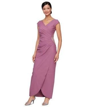 Alex Evenings Ruched Embellished Gown - Purple