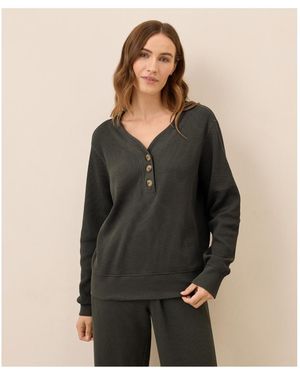 Pact Thermal Waffle Henley Pullover - Black