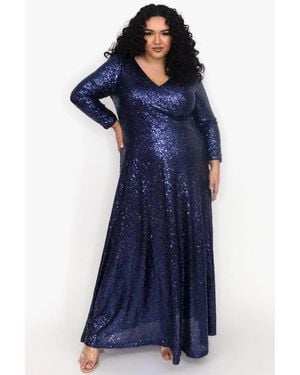 Celebrations by Sydneys Closet Long Sleeve Sequin Formal Dress - Blue