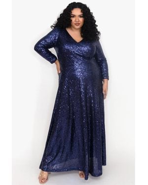 Celebrations by Sydneys Closet Long Sleeve Sequin Formal Dress - Blue