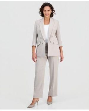 Kasper Double Breasted Open Front Blazer High Rise Wide Leg Pants - Gray