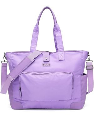 Elle Voyage 14.5" Twill And Faux Leather Weekender Tote Bag - Purple